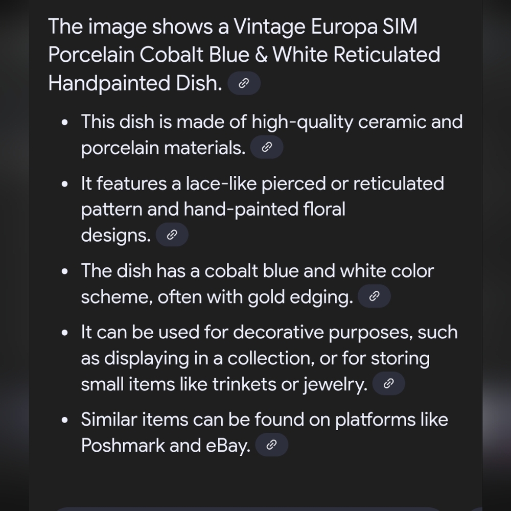 Vintage Europa Signed SIM Porcelain Hand Painted  Reticulated Dish 6" x 6" - Picture 9 of 9